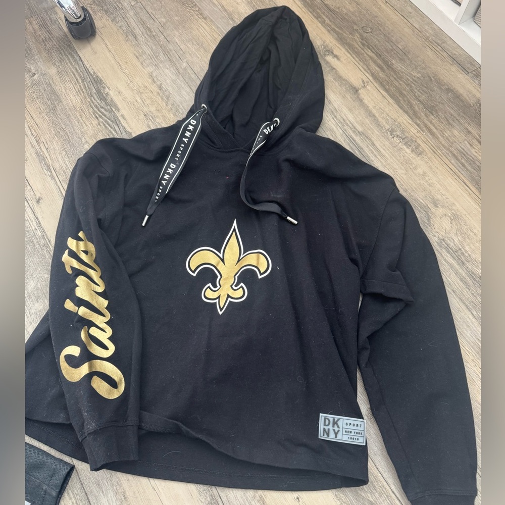 DKNY Black Hoodie with Gold Saints Design